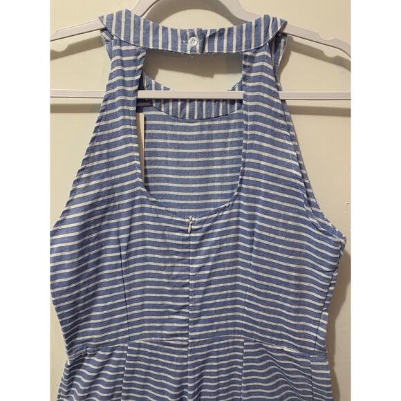 OC Order Plus Linen Jumpsuit Wide Leg Pantsuit Romper Blue Striped Beach Boho L‎ - Picture 16 of 16